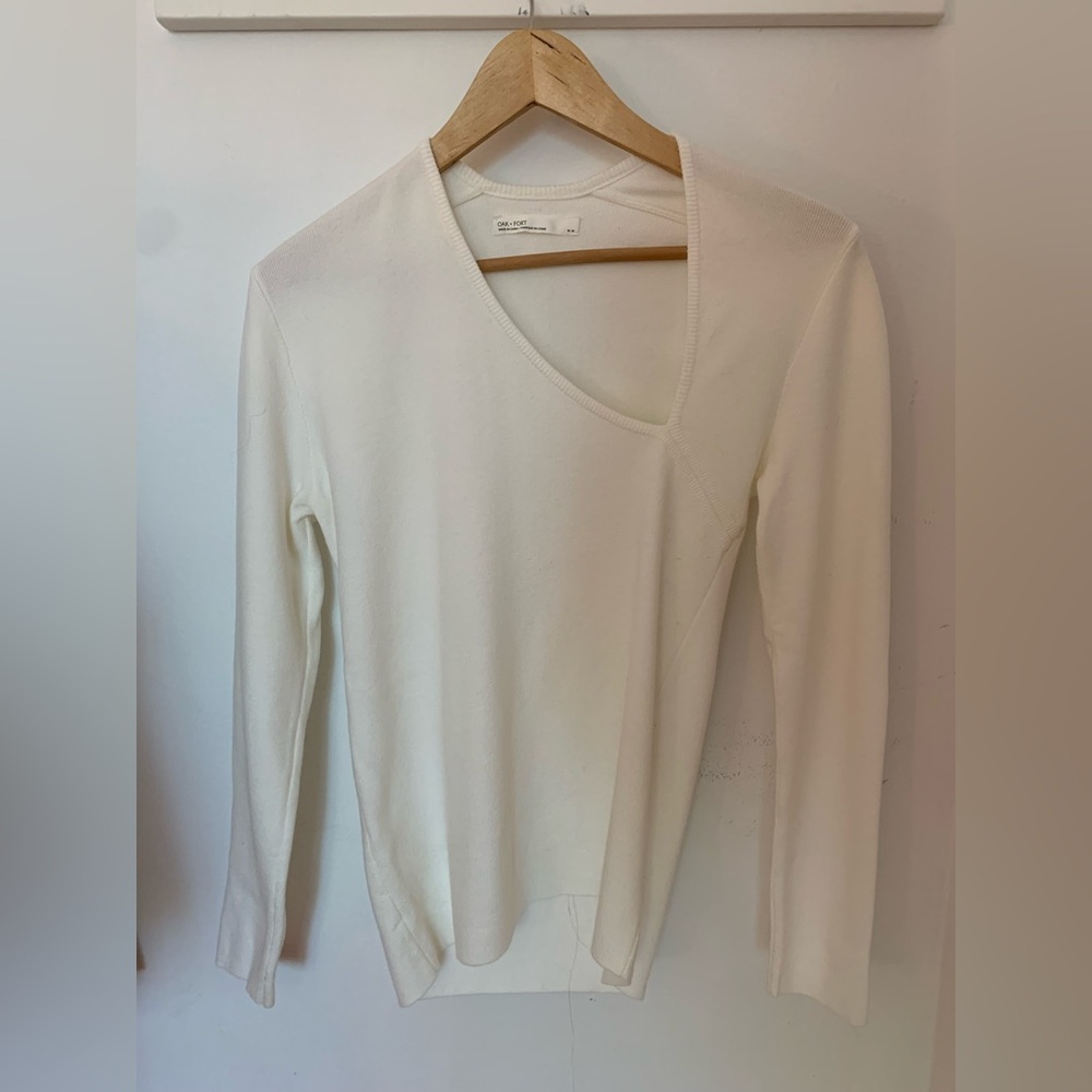 OAK + FORT Cream Asymmetrical Sweater
